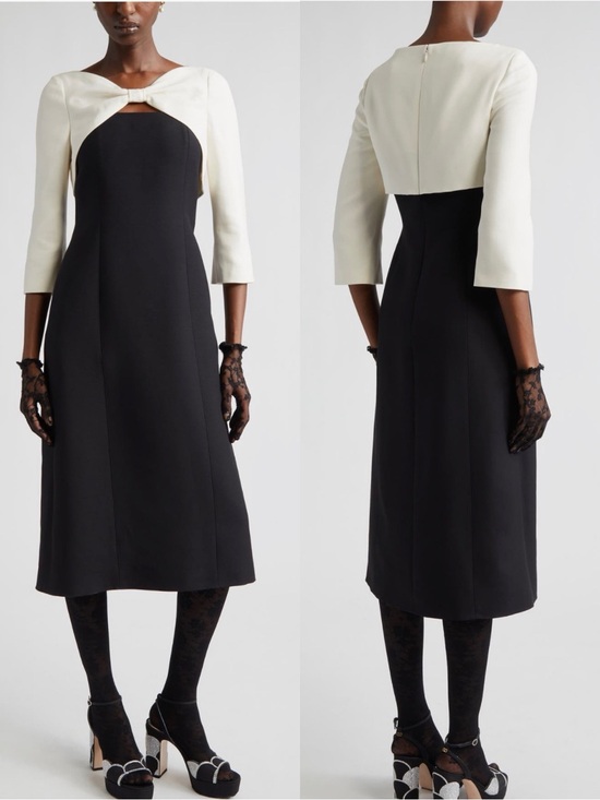 Valentino Dresses & Skirts - NWT $6,800 Valentino Colorblock Crepe Couture Midi Dress with Bow IT40=US4/6